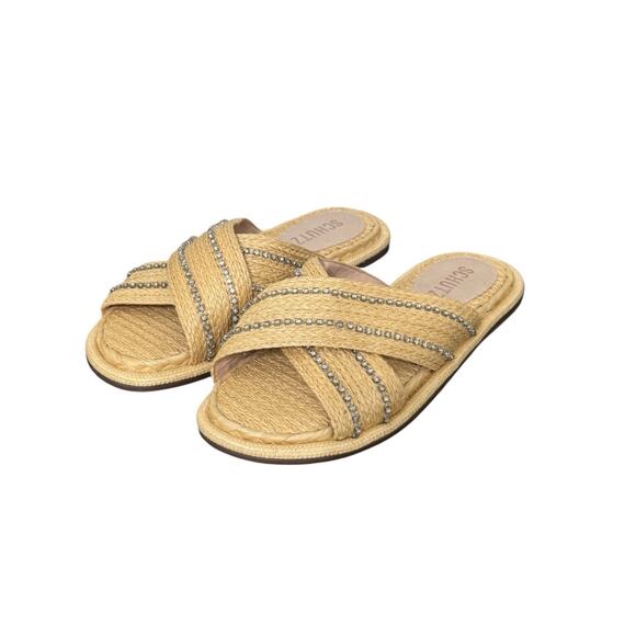 New! Schutz Carlotta Embroidered Straw Rhinestone Sandal Slides - Size 5 - Picture 11 of 12